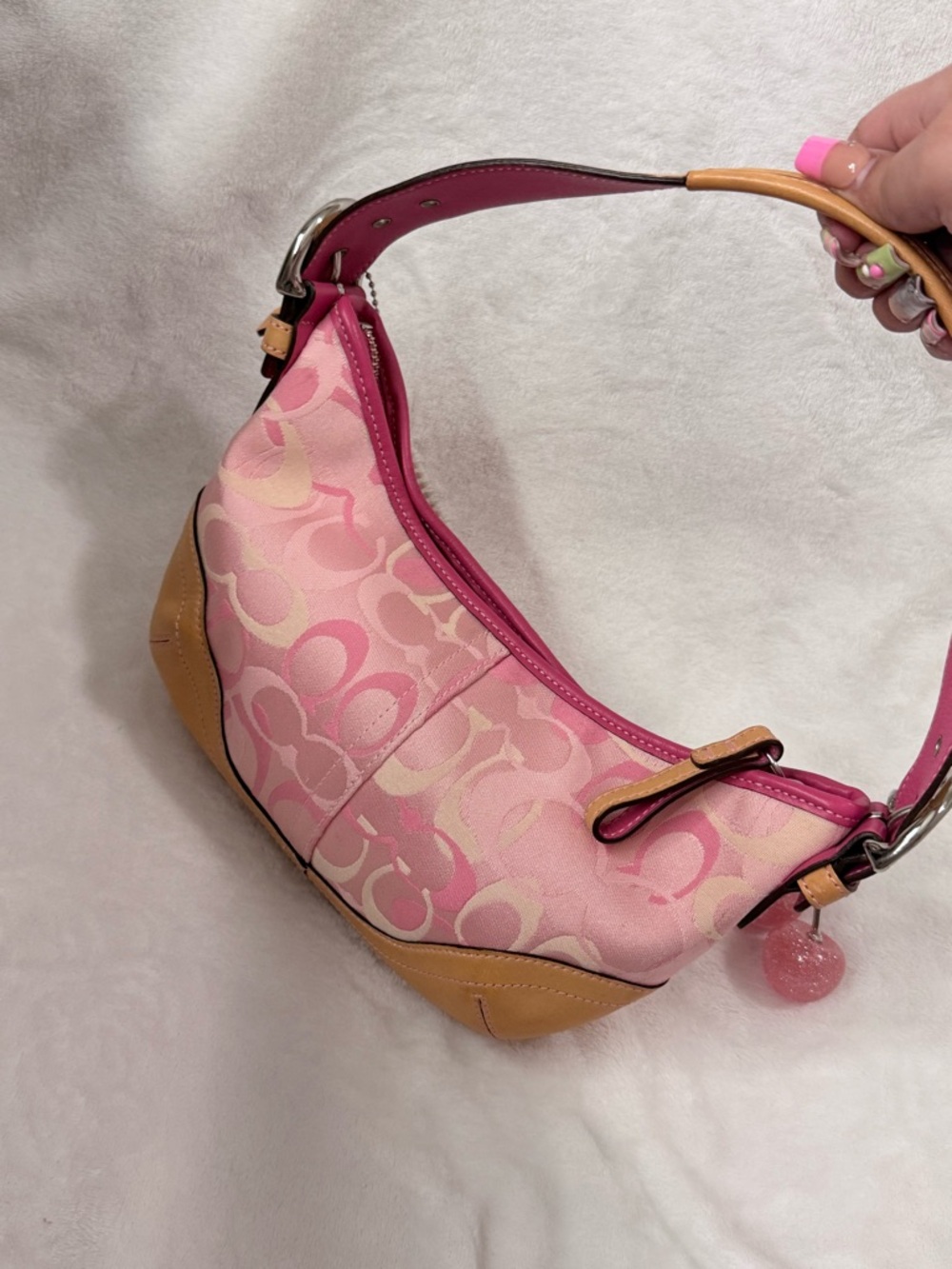 Pink Coach Rare Signature Print Shoulder Bag with Crystal Trim - Picture 3 of 8